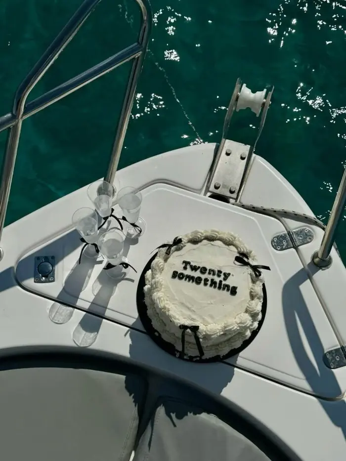 Birthday cake on the bow of a boat